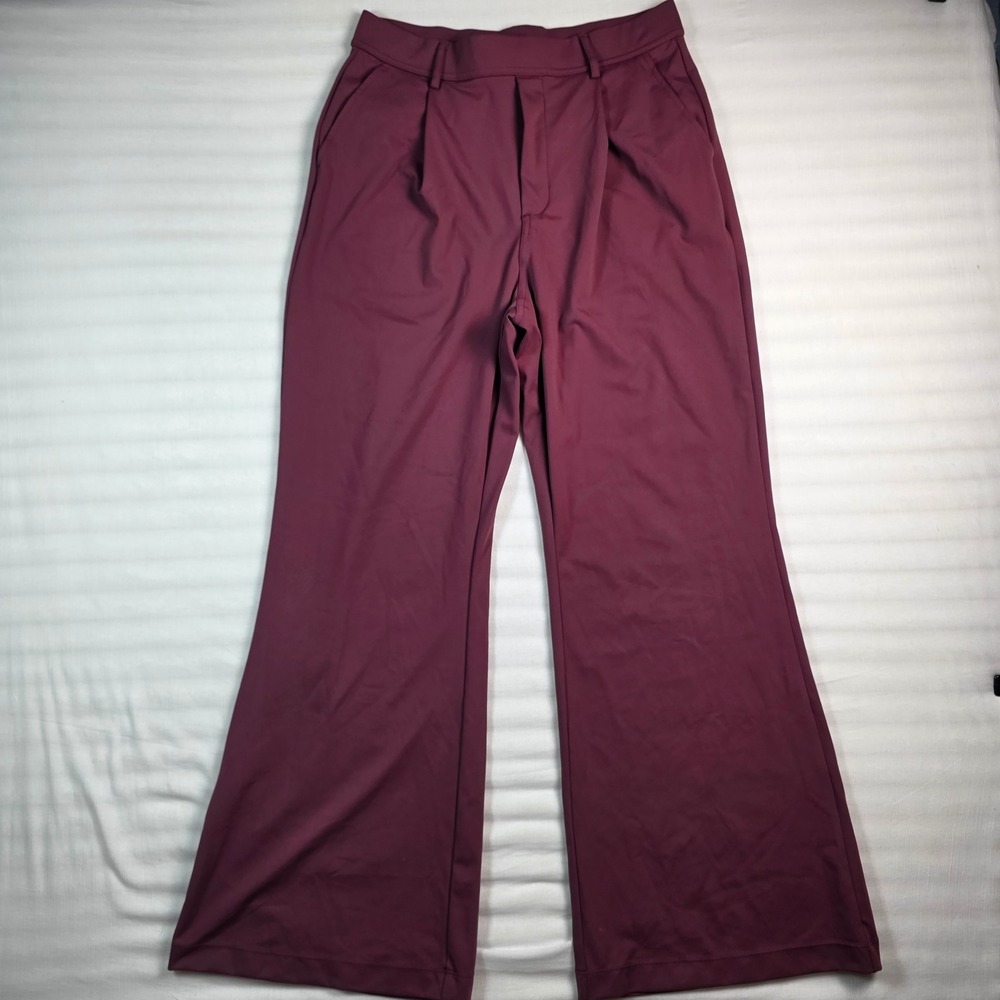 Halara Women Burgundy High Waisted Wide Leg Pleated Trousers Pants Size M Reg